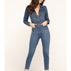 Free People Lenox Denim Jumpsuit SZ S